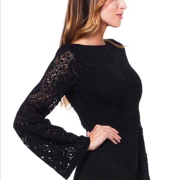Nightcap Clothing Black Lace BodyCon Open Back Bellesleeve Mini medium - Picture 10 of 16